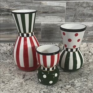MacKenzie-Childs holiday Red & Green Ceramic Vases, Set of 3